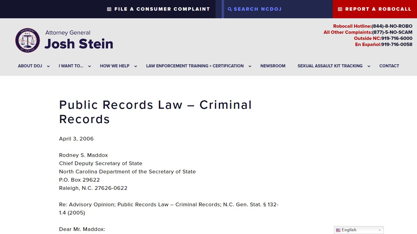 Public Records Law - Criminal Records - NCDOJ