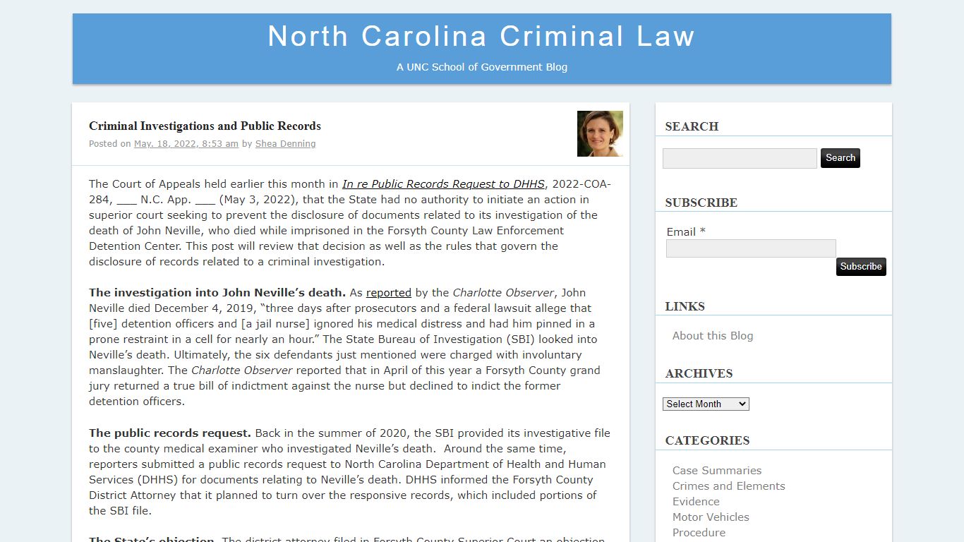Criminal Investigations and Public Records – North Carolina Criminal ...